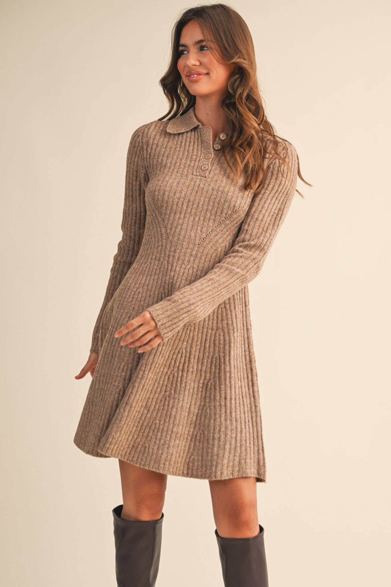 Harvest Moon Ribbed Flared Sweater Dress