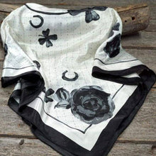 Load image into Gallery viewer, 35X35&quot; Black / White Four Leaf Clover Wild Rag / Scarf WR323
