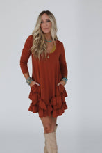 Load image into Gallery viewer, Constance Ruffle Hem Long Sleeve Dress - Metal Rust
