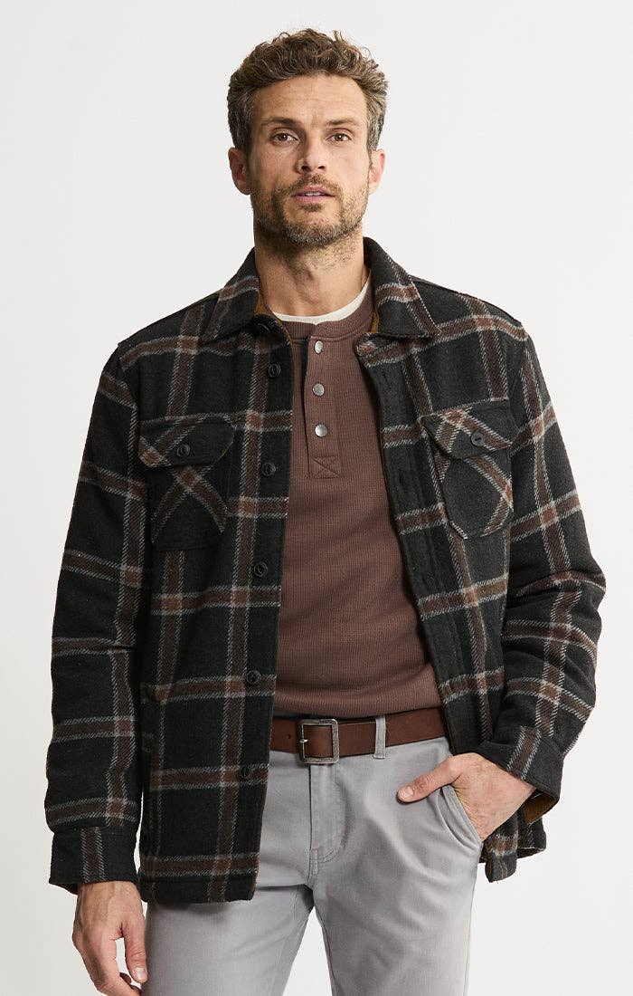 Thermal Lined Wool Blend Shirt Jacket - Black Plaid