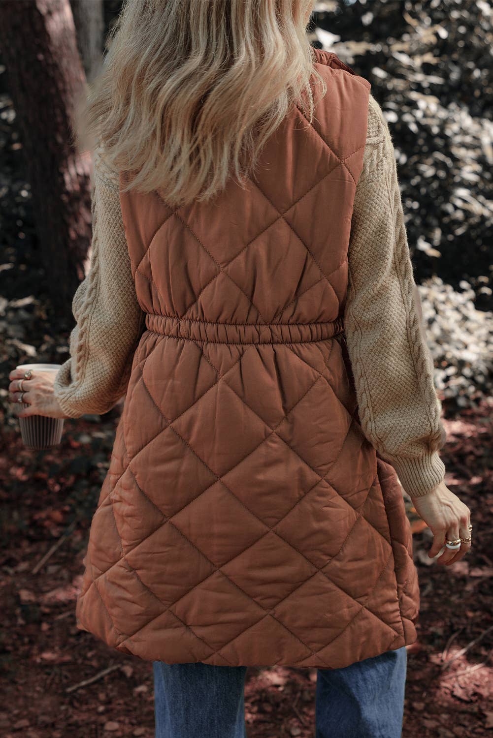 Long Before Us Longline Quilted Stand Collar Puffer Vest