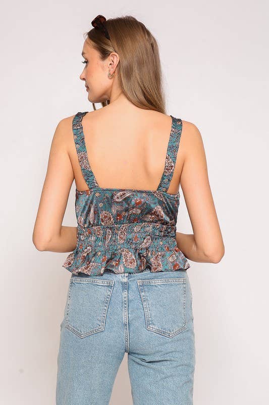 Paisley Satin Print Top