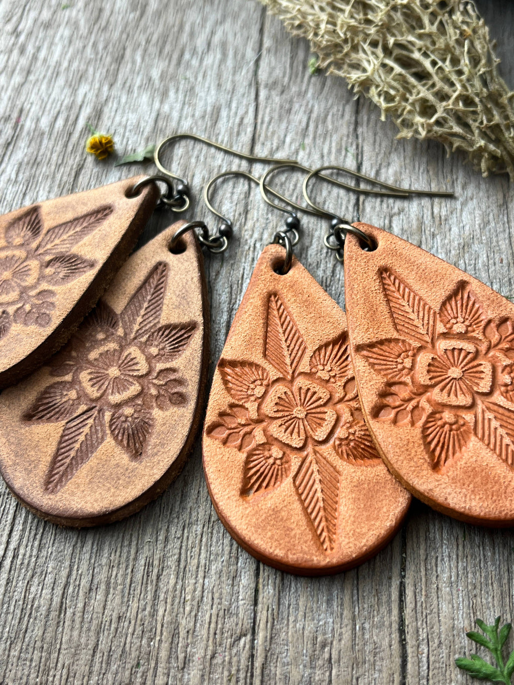 Still the Same Hand Tooled Leather Teardrop Earrings