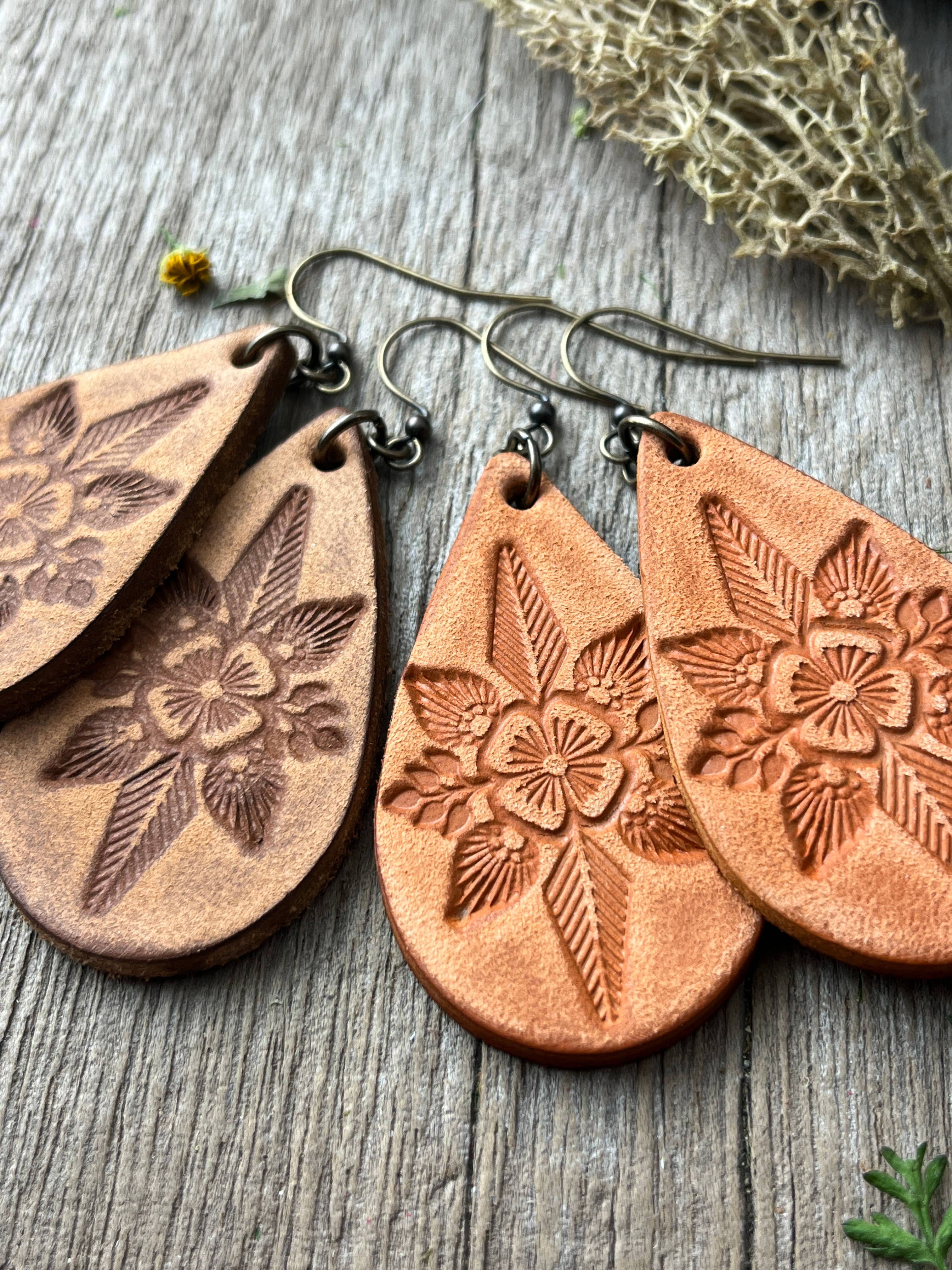 Still the Same Hand Tooled Leather Teardrop Earrings