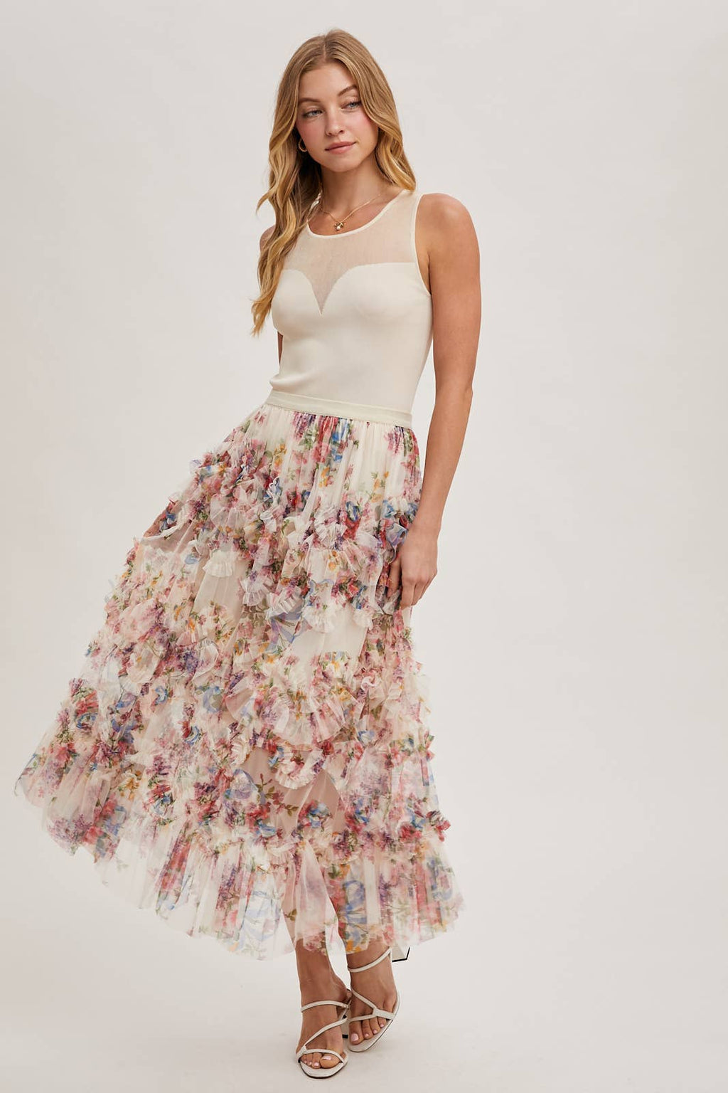 Wildflower Ruffle Midi Skirt