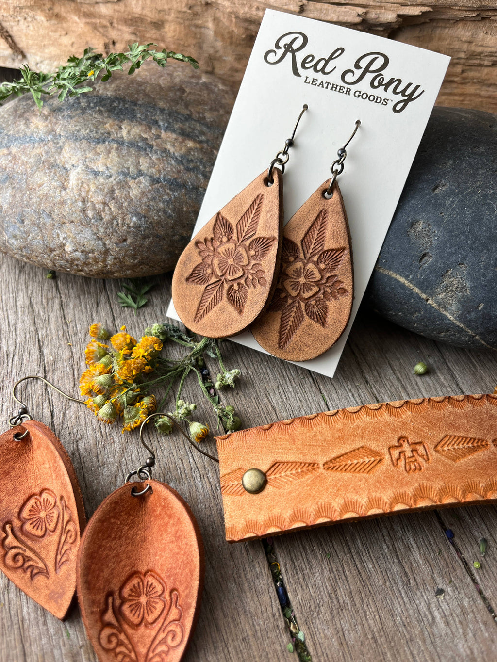 Still the Same Hand Tooled Leather Teardrop Earrings