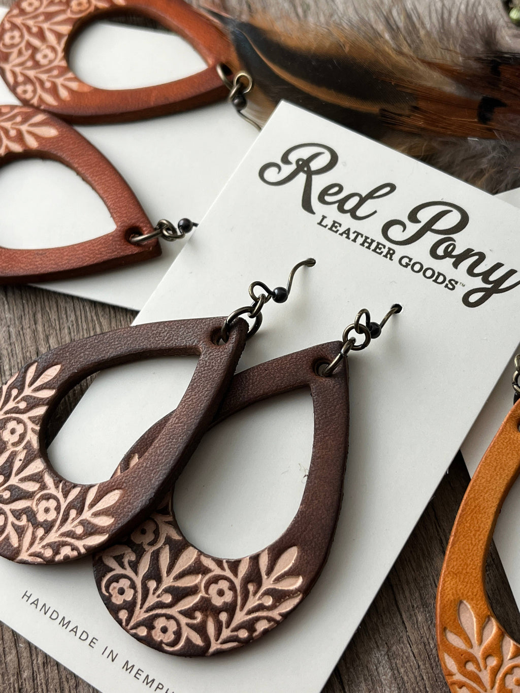 Long Time Gone Hand Tooled Leather Earrings