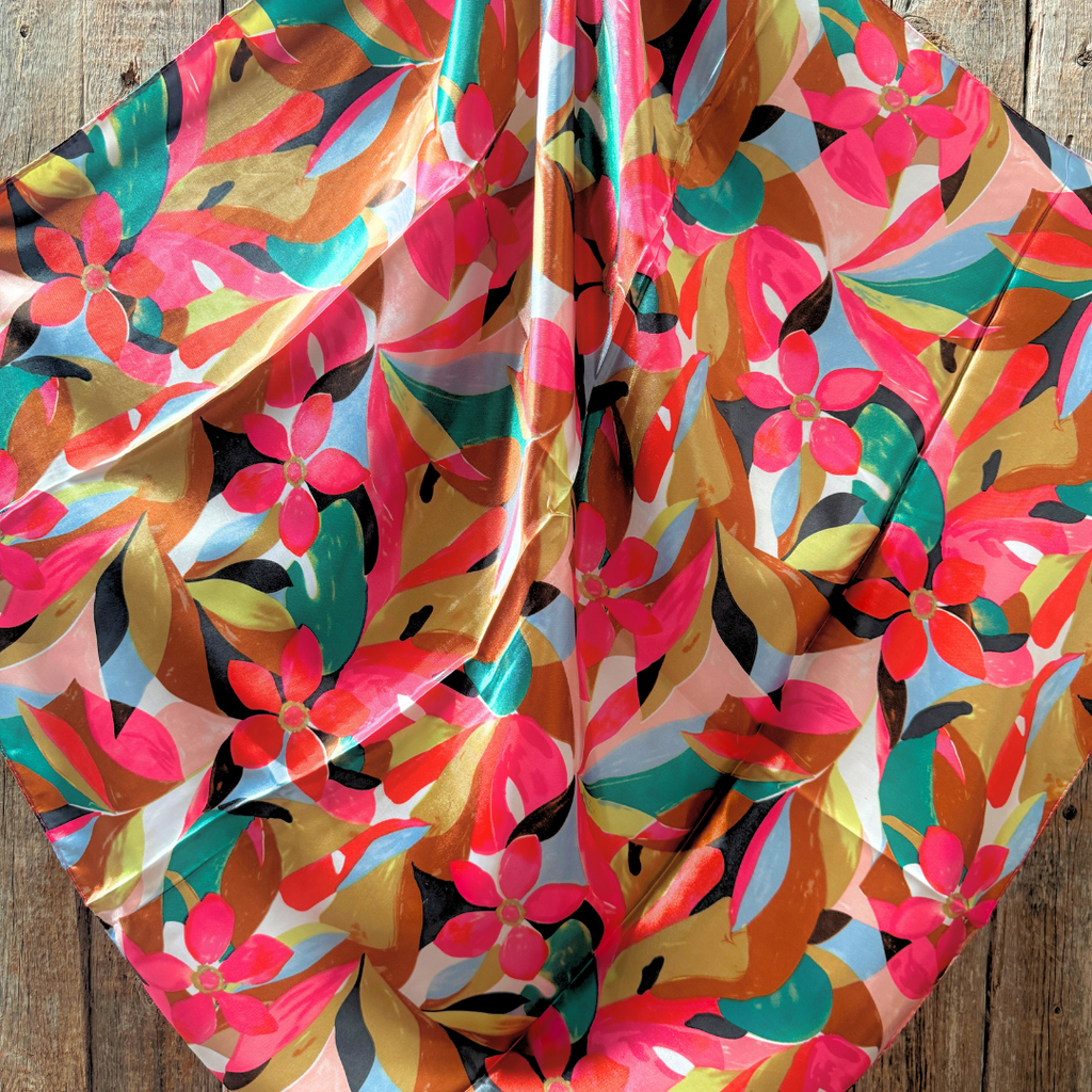 Fuchsia and Brown Floral Pattern Wild Rag / Scarf WR1037