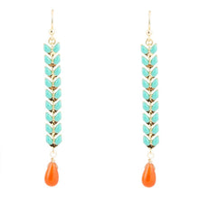 Load image into Gallery viewer, Mandy Turquoise Chevron and Peach Linear Golden Earrings
