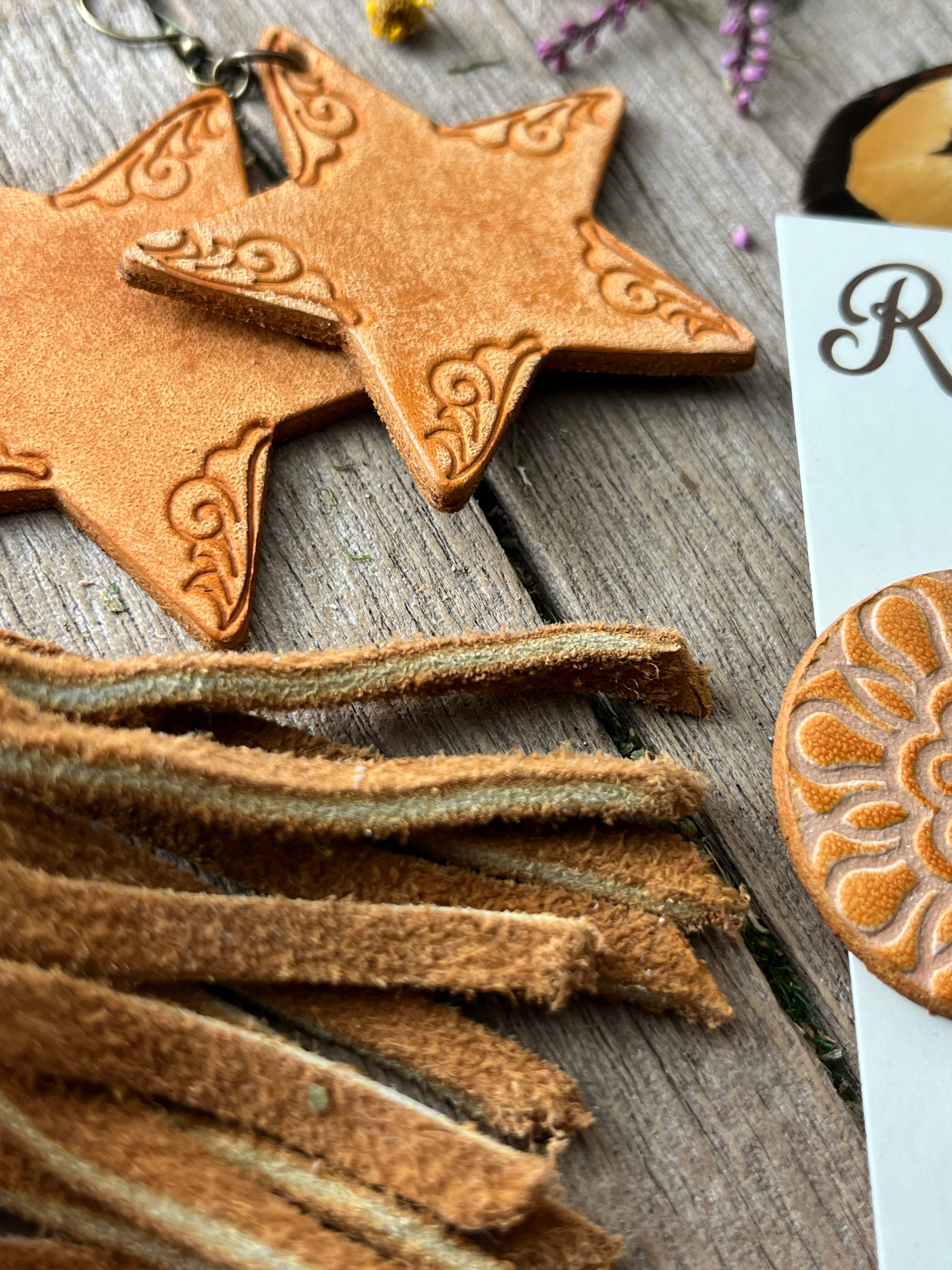 Lucky This Time Hand Tooled Earrings with Rustic Finish