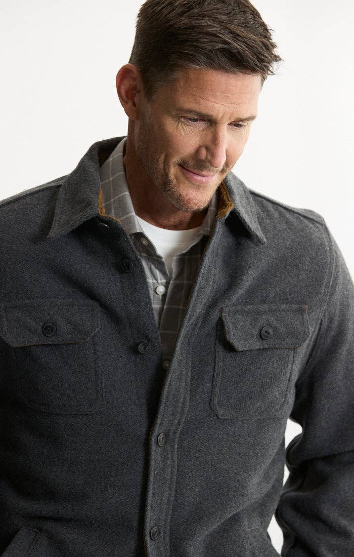 Thermal Lined Wool Blend Shirt Jacket- Charcoal