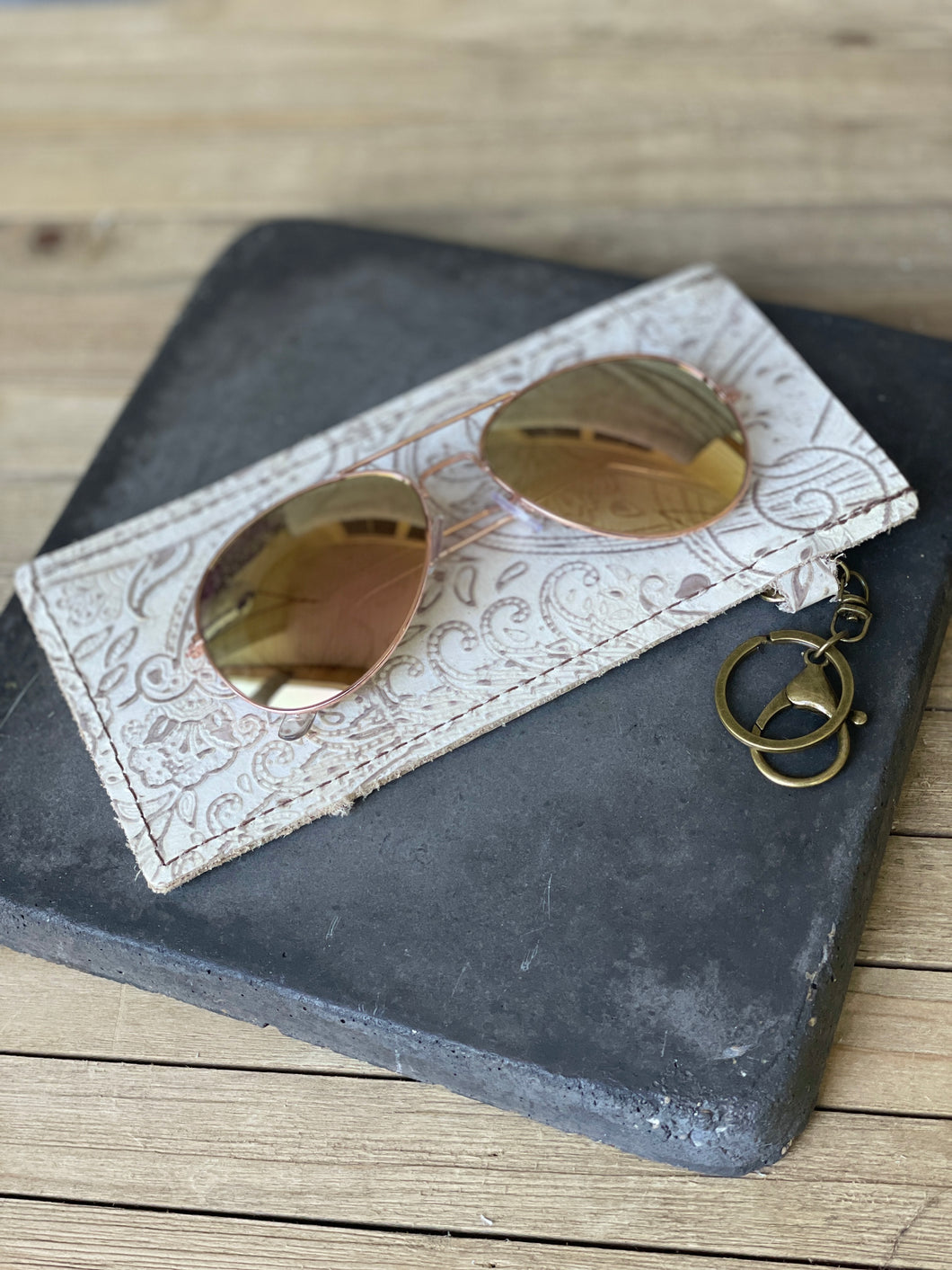 White Leather Embossed Sunglasses Case