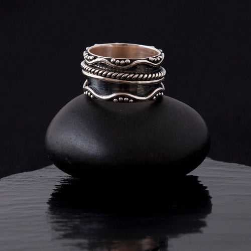 Blue on Black Oxidized Sterling Silver Spinner Ring w/ Turquoise