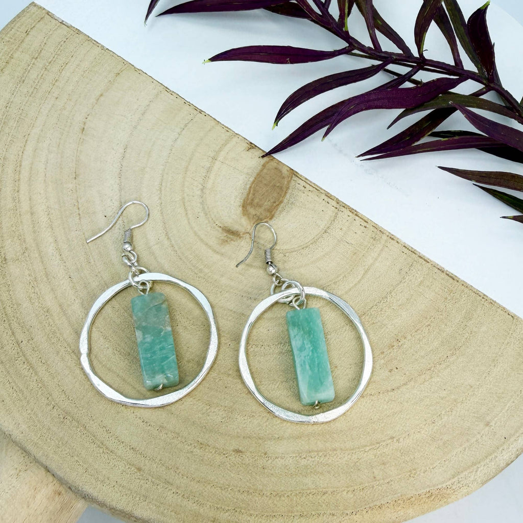 Akriti Amazonite Circle Handcrafted Silver Earrings