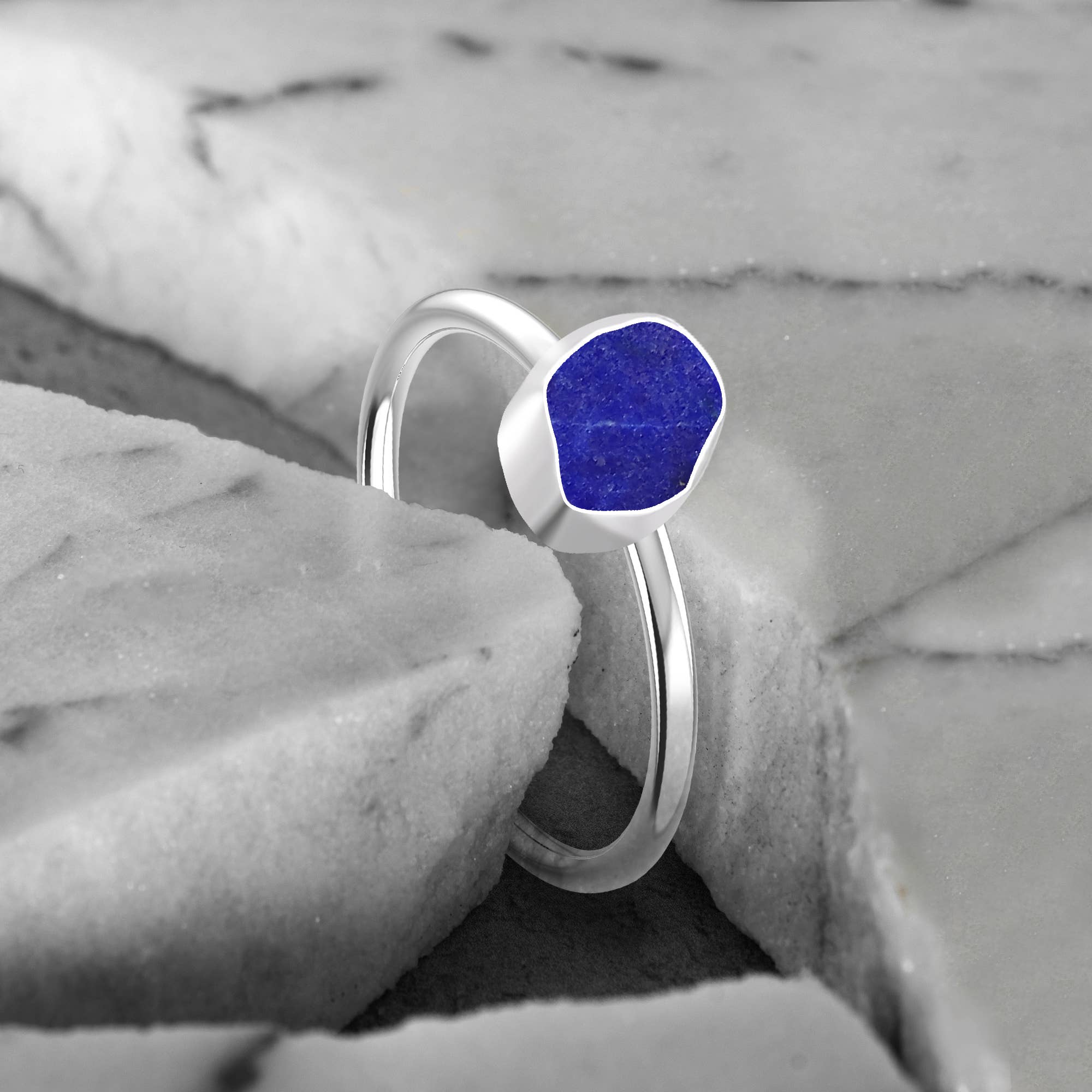 Natural Lapis Lazuli Stackable Rings for Women in 925 Silver