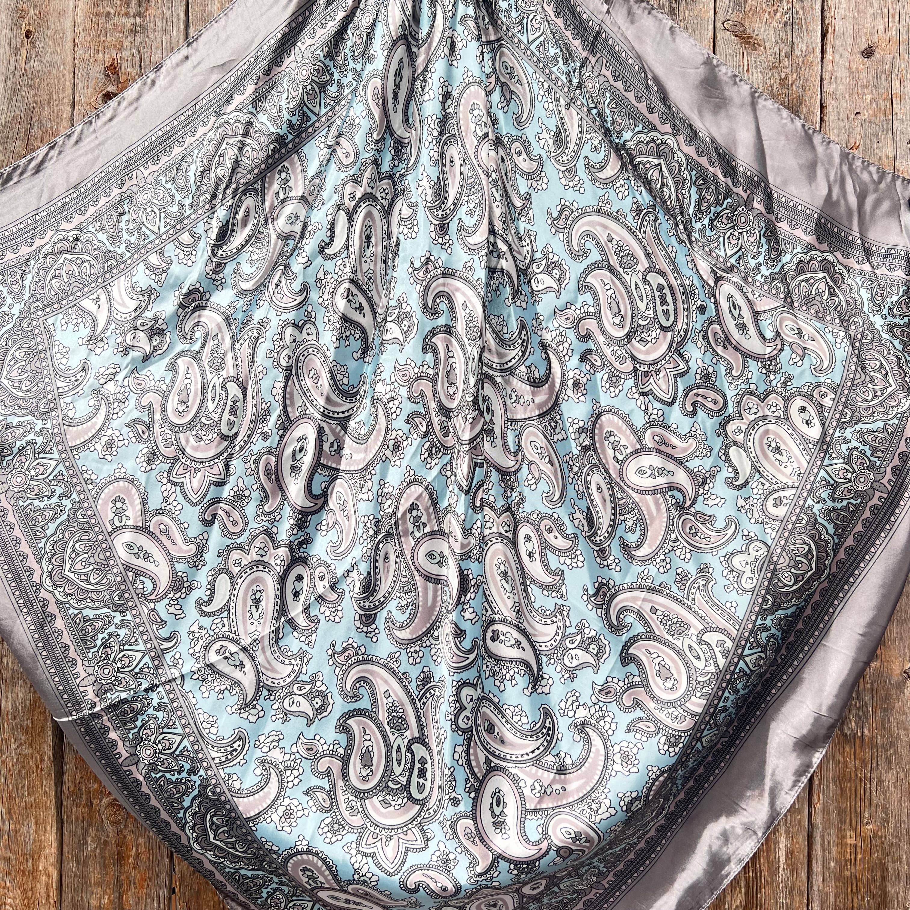 35X35"  Grey & Turquoise Paisley Wild Rag / Scarf WR2144