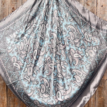 Load image into Gallery viewer, 35X35&quot;  Grey &amp; Turquoise Paisley Wild Rag / Scarf WR2144
