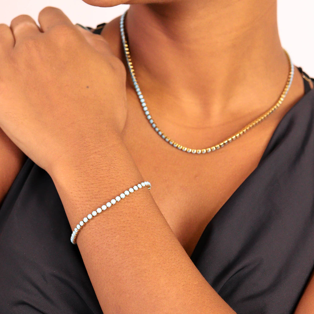 Greater Stainless Steel Turquoise Rhinestone Tennis Chain Bracelet