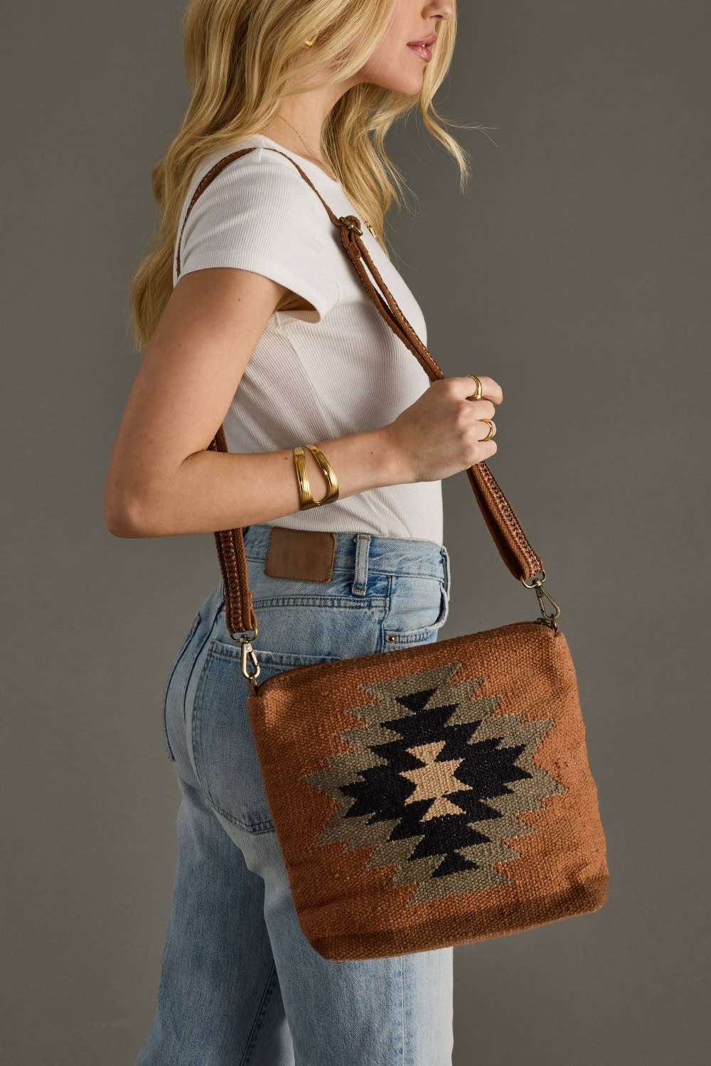 Rust, Olive & Cream Aztec Crossbody