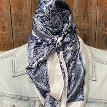 Load image into Gallery viewer, 35X35&quot;  Blue &amp; White Paisley Wild Rag/Scarf WR3403
