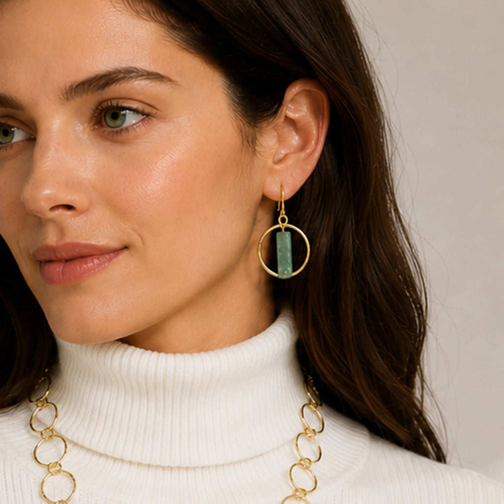 Akriti Amazonite Circle Handcrafted Gold Earrings