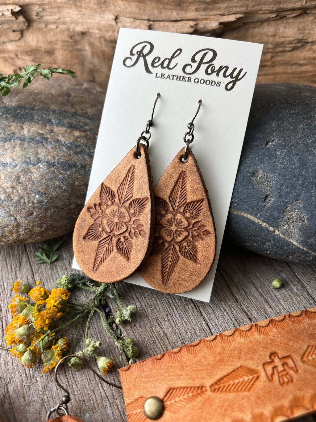 Still the Same Hand Tooled Leather Teardrop Earrings