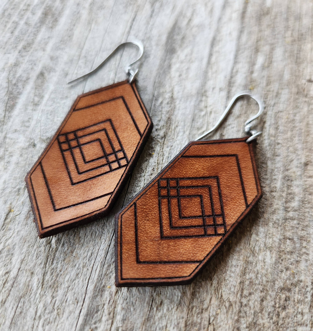 Dakota Handmade Tooled Leather Aztec Earrings