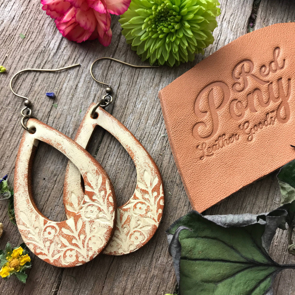 Long Time Gone Hand Tooled Leather Earrings