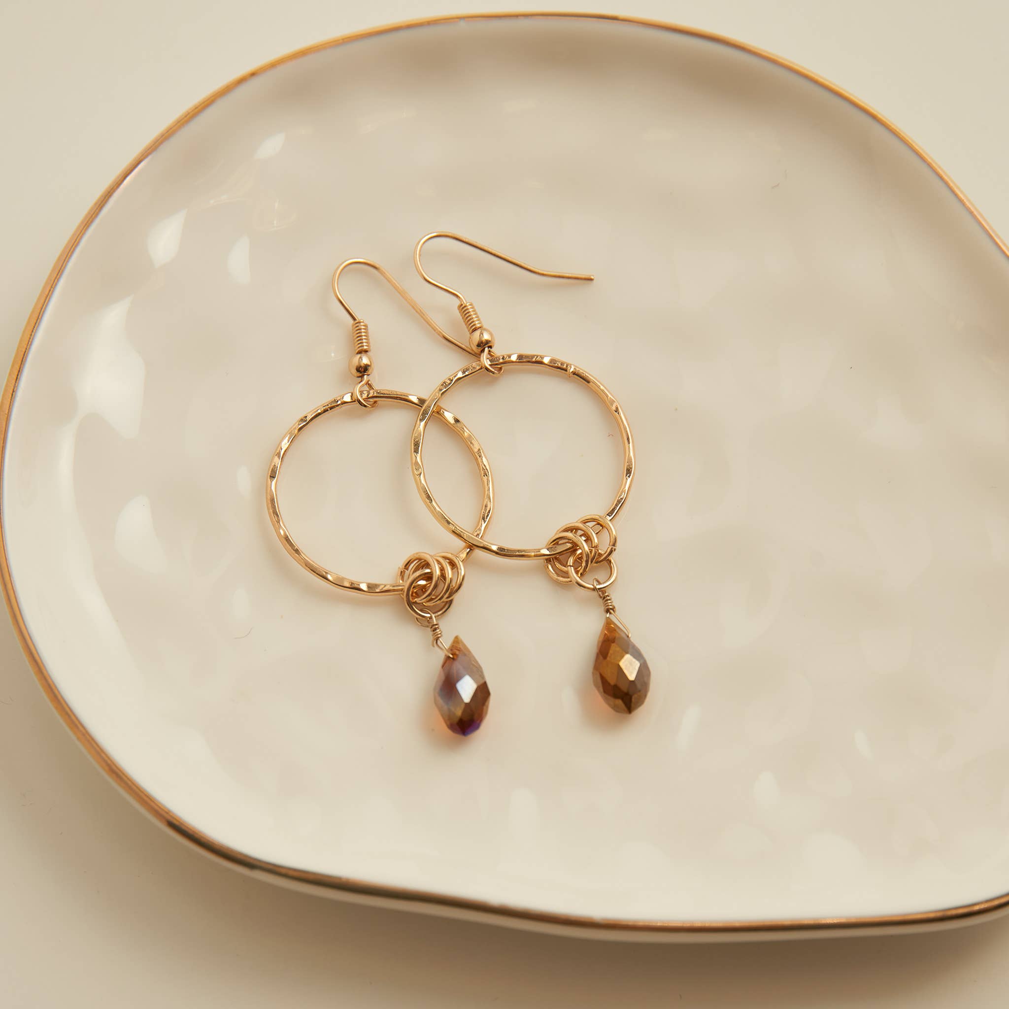 Kina Gold Double Round Ring Teardrop Earrings