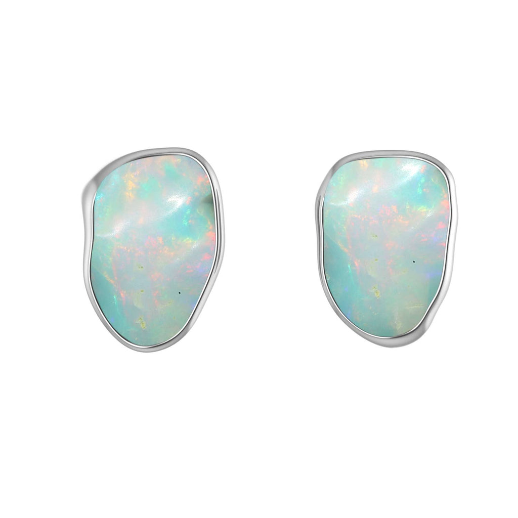 Natural Rough Ethiopian Opal Stud Earring, Sterling Silver