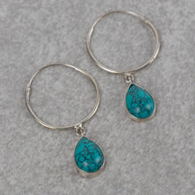 Load image into Gallery viewer, Turquoise Drop Hoop Earrings
