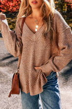 Load image into Gallery viewer, Stop and Stare Loose Eyelet V Neck Drop Shoulder Sweater
