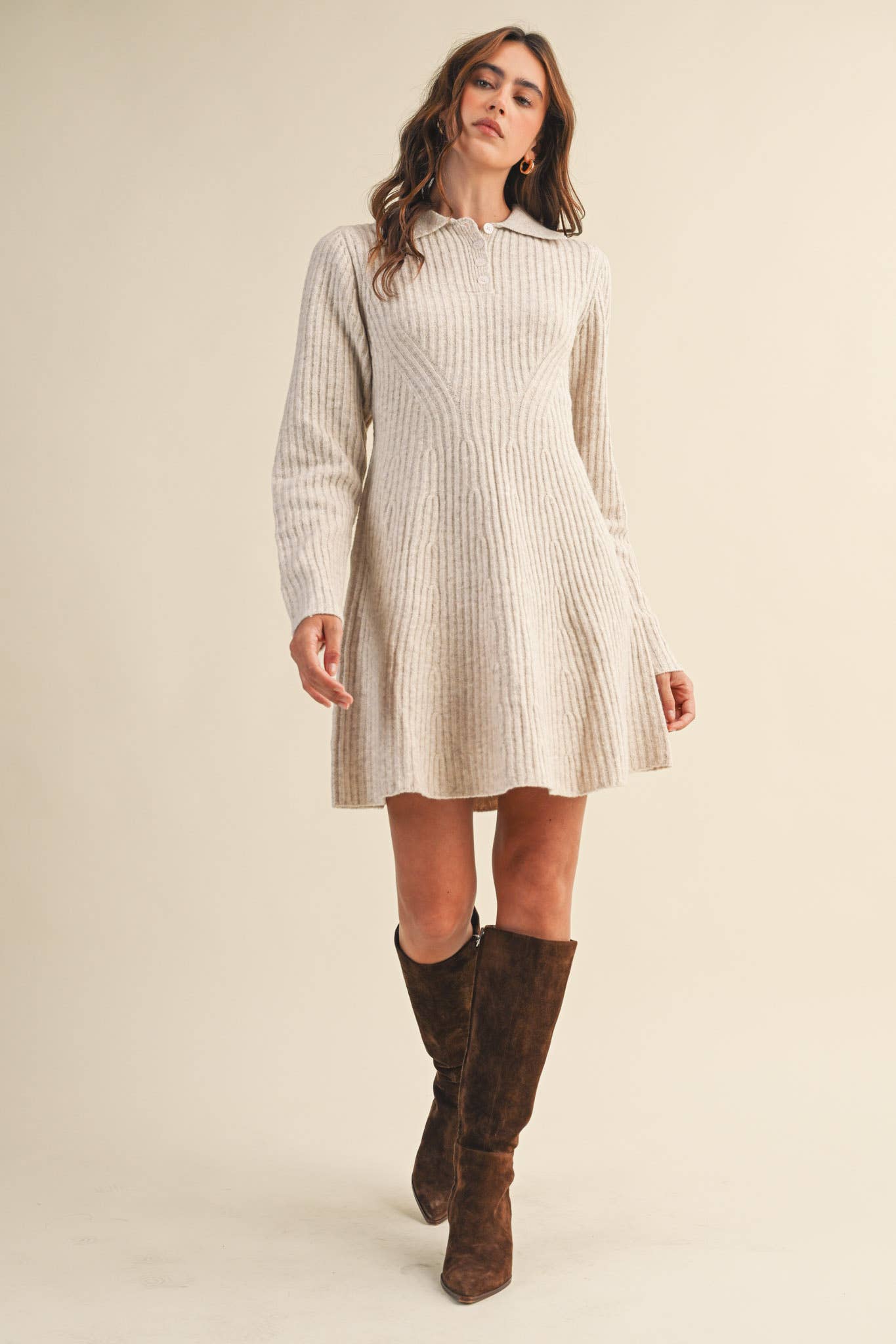 Harvest Moon Ribbed Flared Sweater Dress