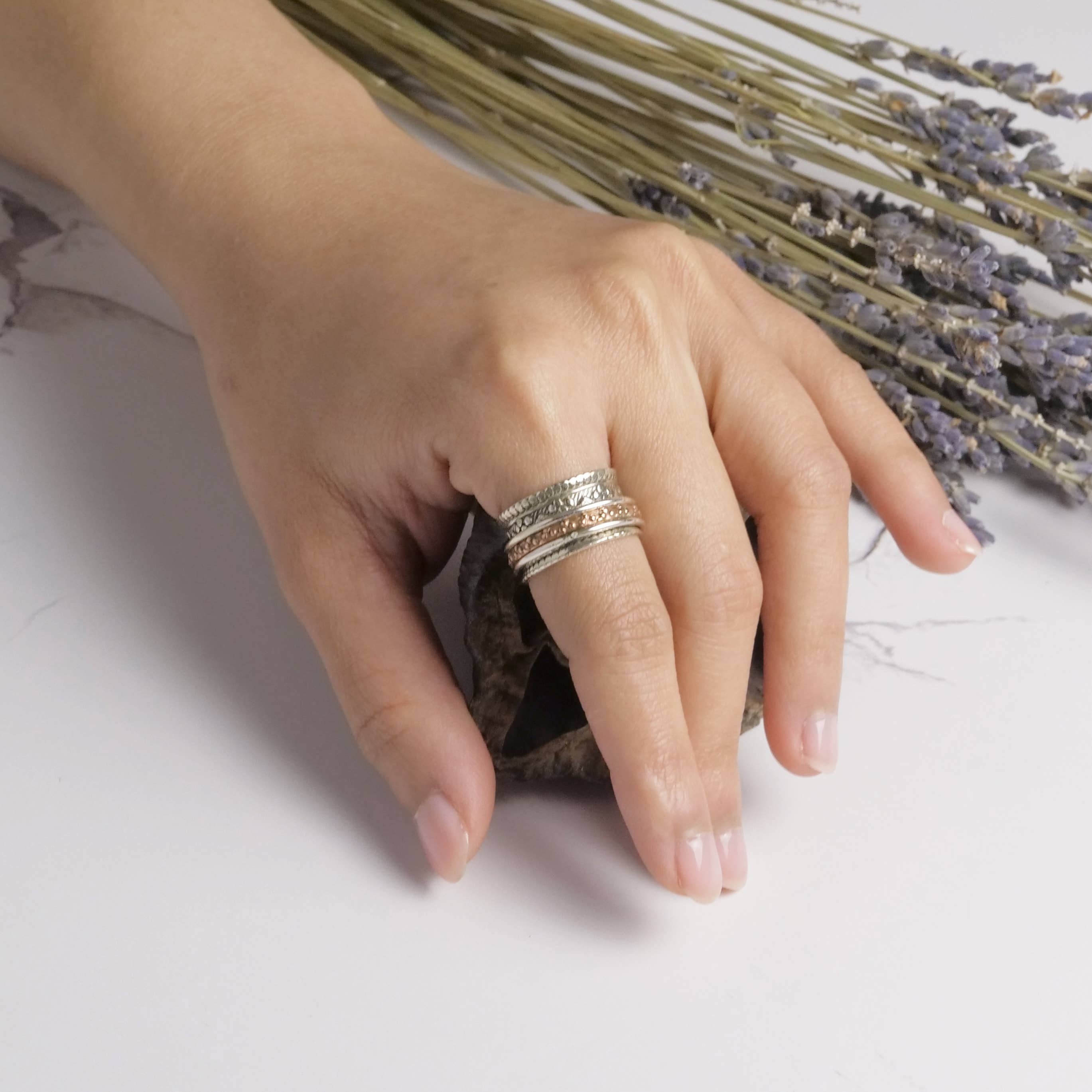 Path to Follow Sterling Silver Spinner Ring with Copper Accent