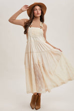 Load image into Gallery viewer, LACE EMBROIDERED TULLE BIB MAXI DRESS
