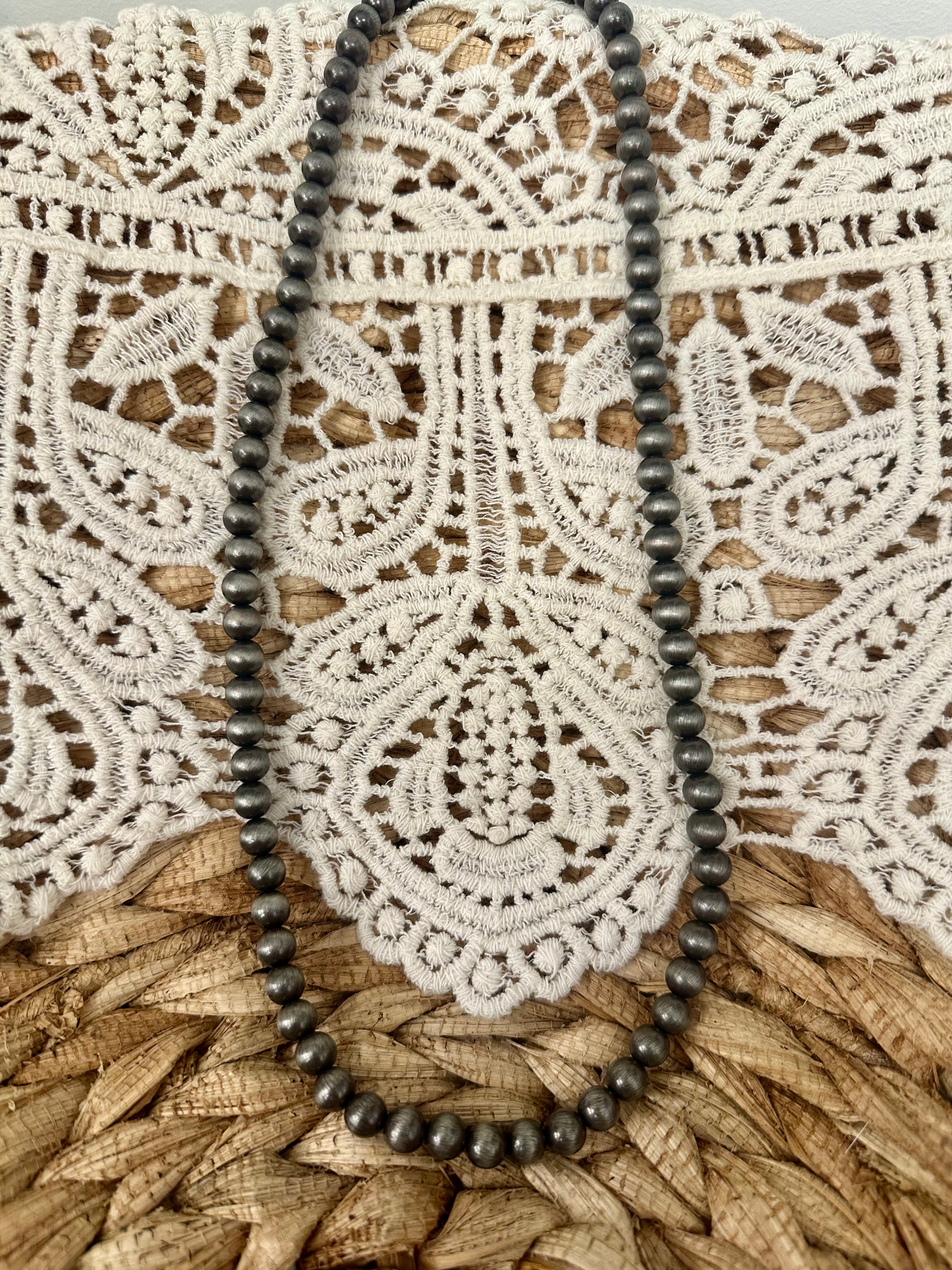 22 In 8mm silver Navajo pearl bead Necklace
