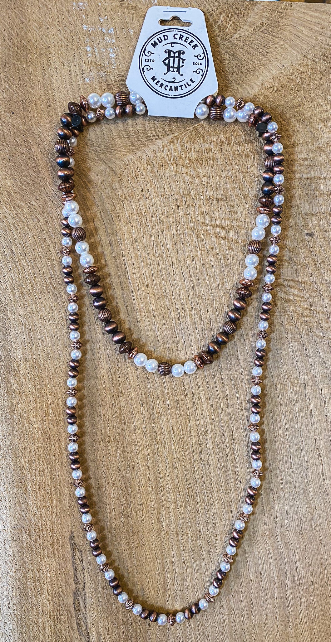 Make This Day - Long Pearl/Cowboy Copper Necklace