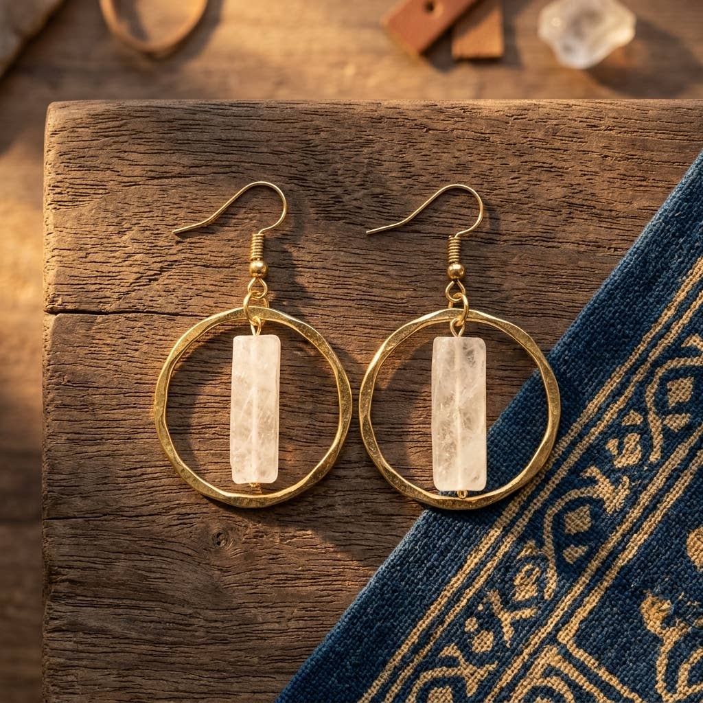 Akriti Quartz Circle Handcrafted Gold Earrings