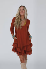 Load image into Gallery viewer, Constance Ruffle Hem Long Sleeve Dress - Metal Rust
