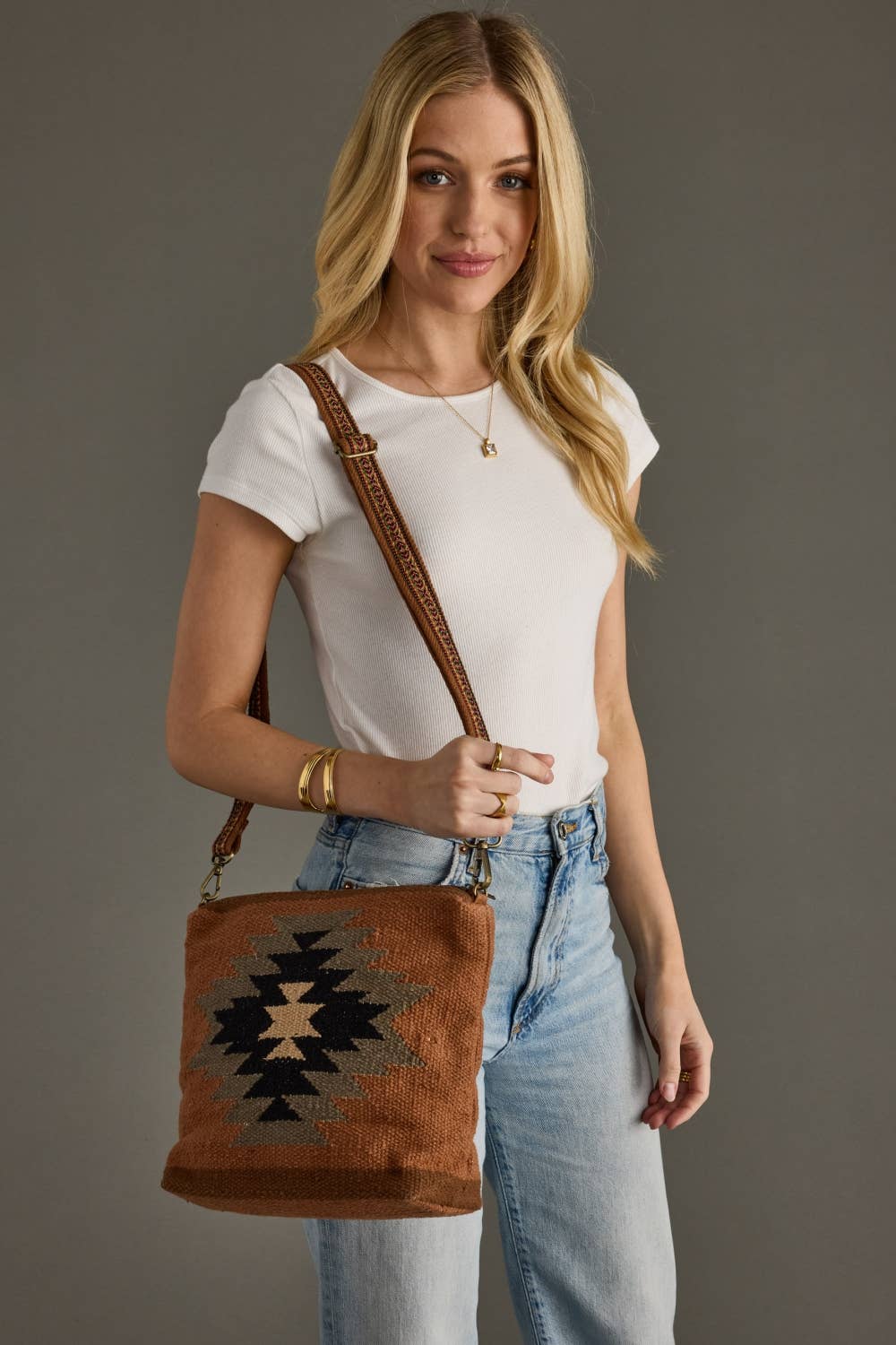 Rust, Olive & Cream Aztec Crossbody