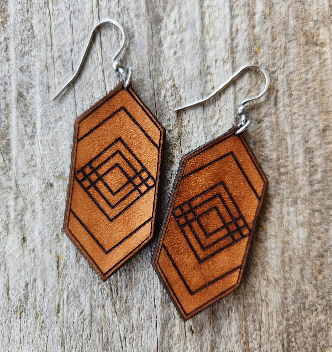 Dakota Handmade Tooled Leather Aztec Earrings