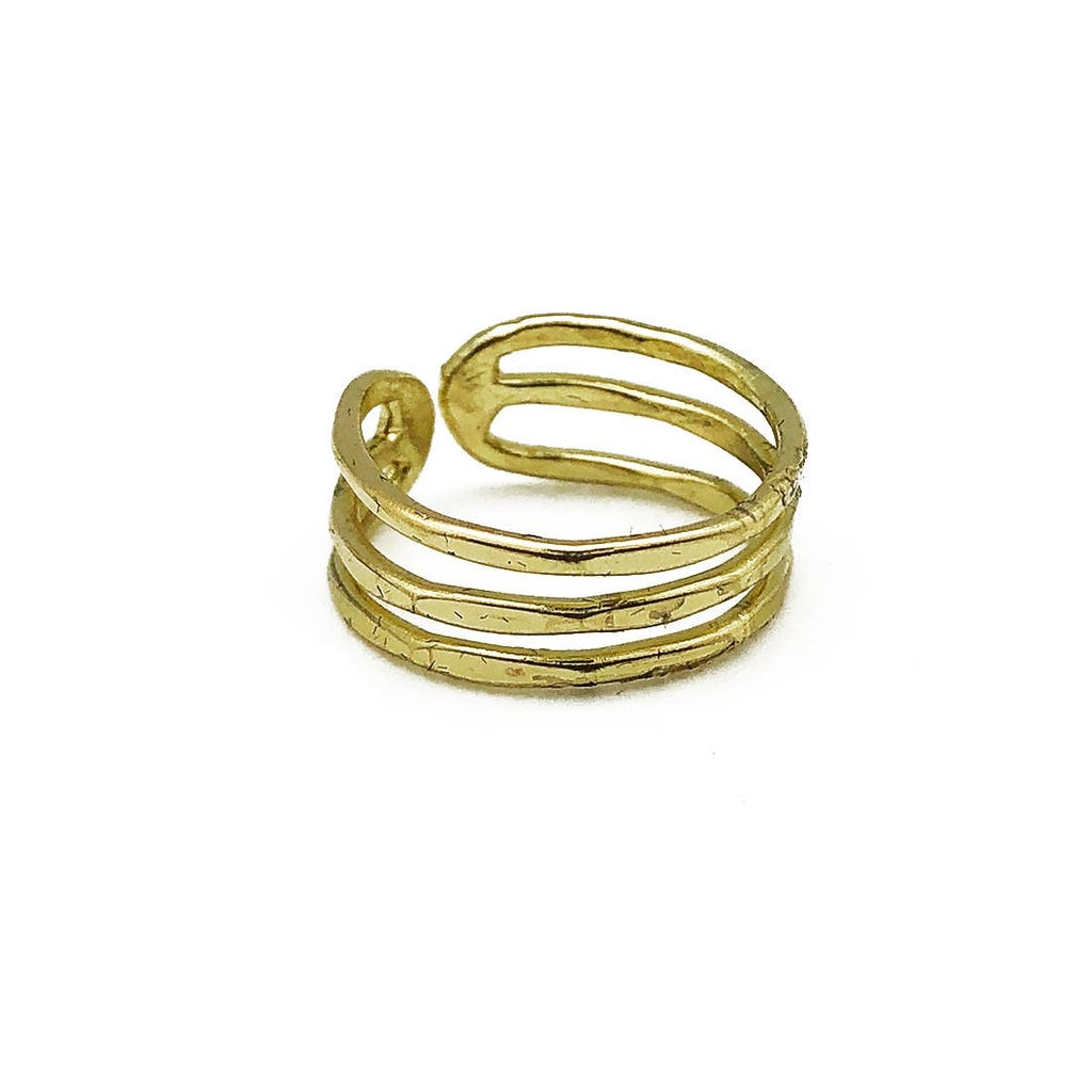 Gold Plated Adjustable Ring - Three Textured Bands