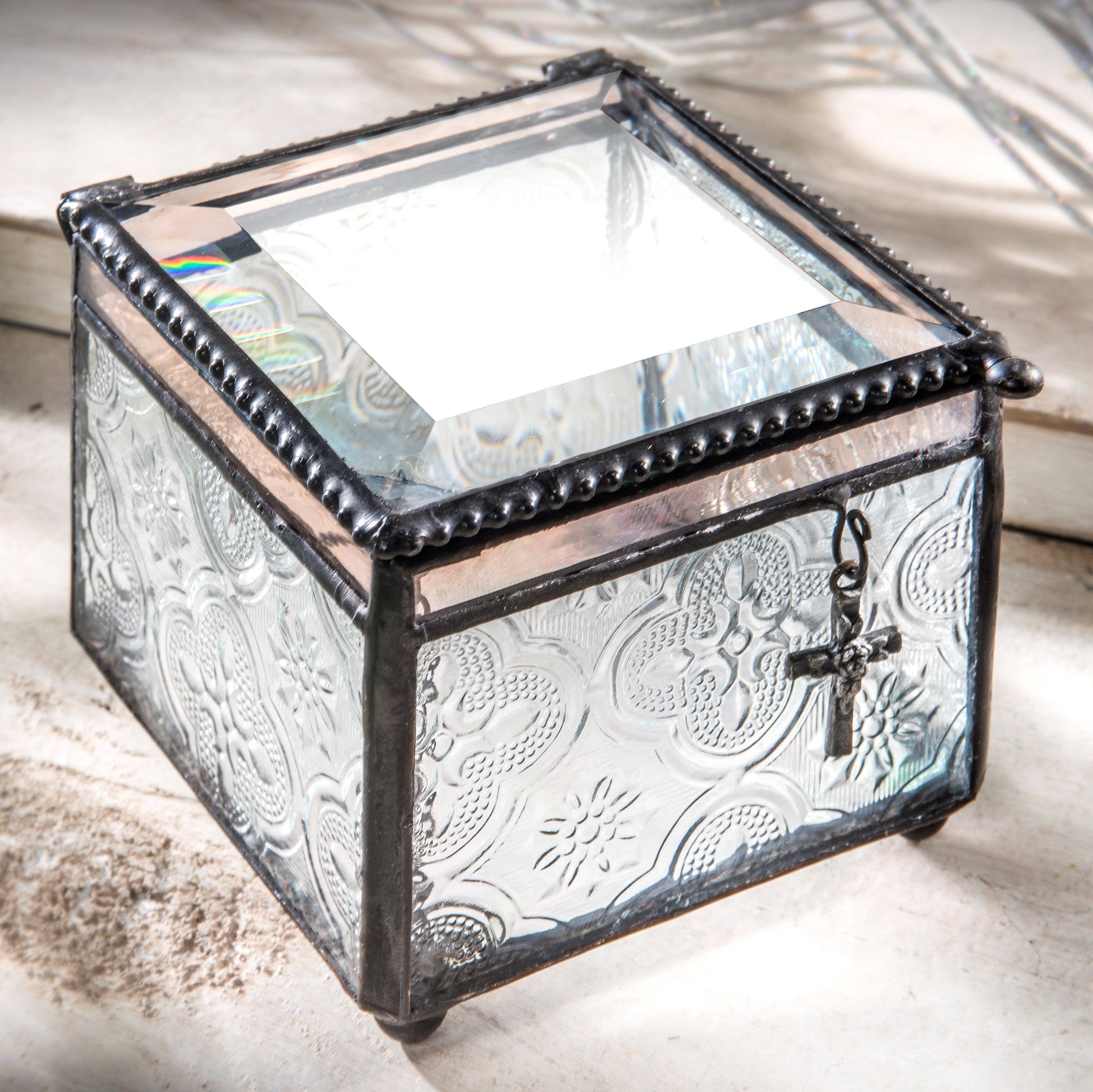 Vintage Glass Box with Cross Charm