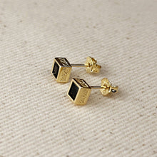 Load image into Gallery viewer, 18k Gold Filled Colored Square Stud Earring With Detailed Bezel
