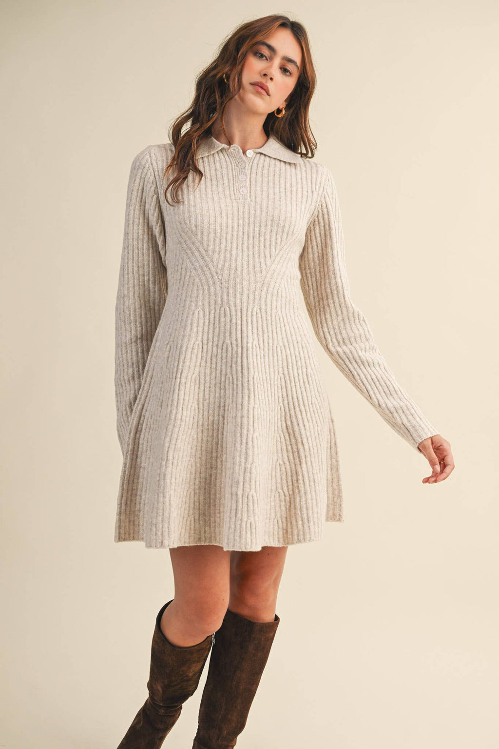 Harvest Moon Ribbed Flared Sweater Dress