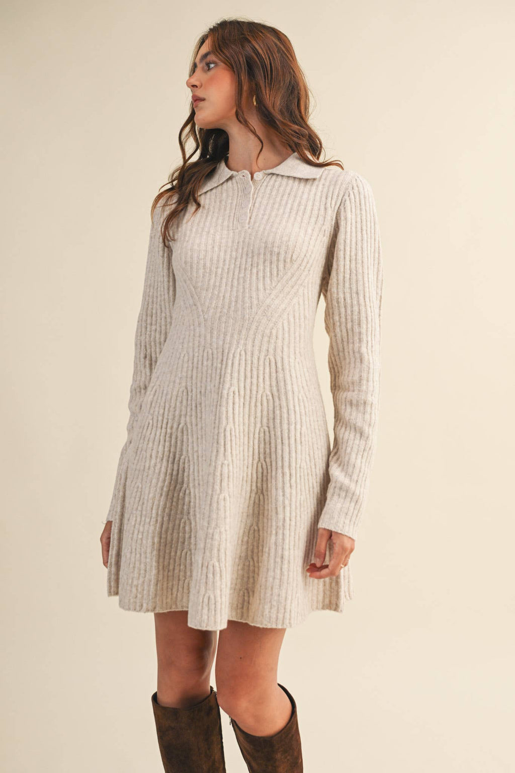 Harvest Moon Ribbed Flared Sweater Dress