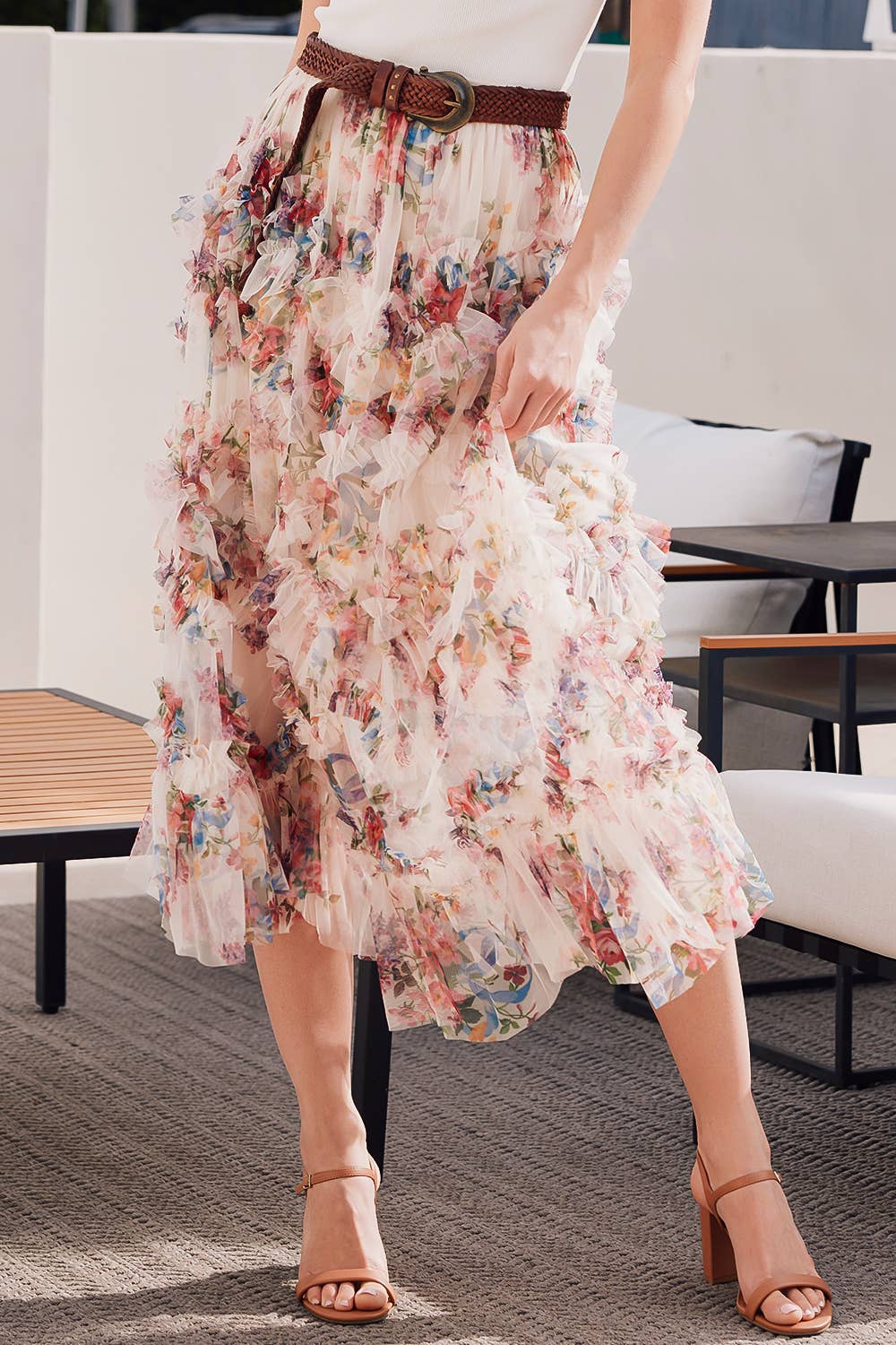 Wildflower Ruffle Midi Skirt