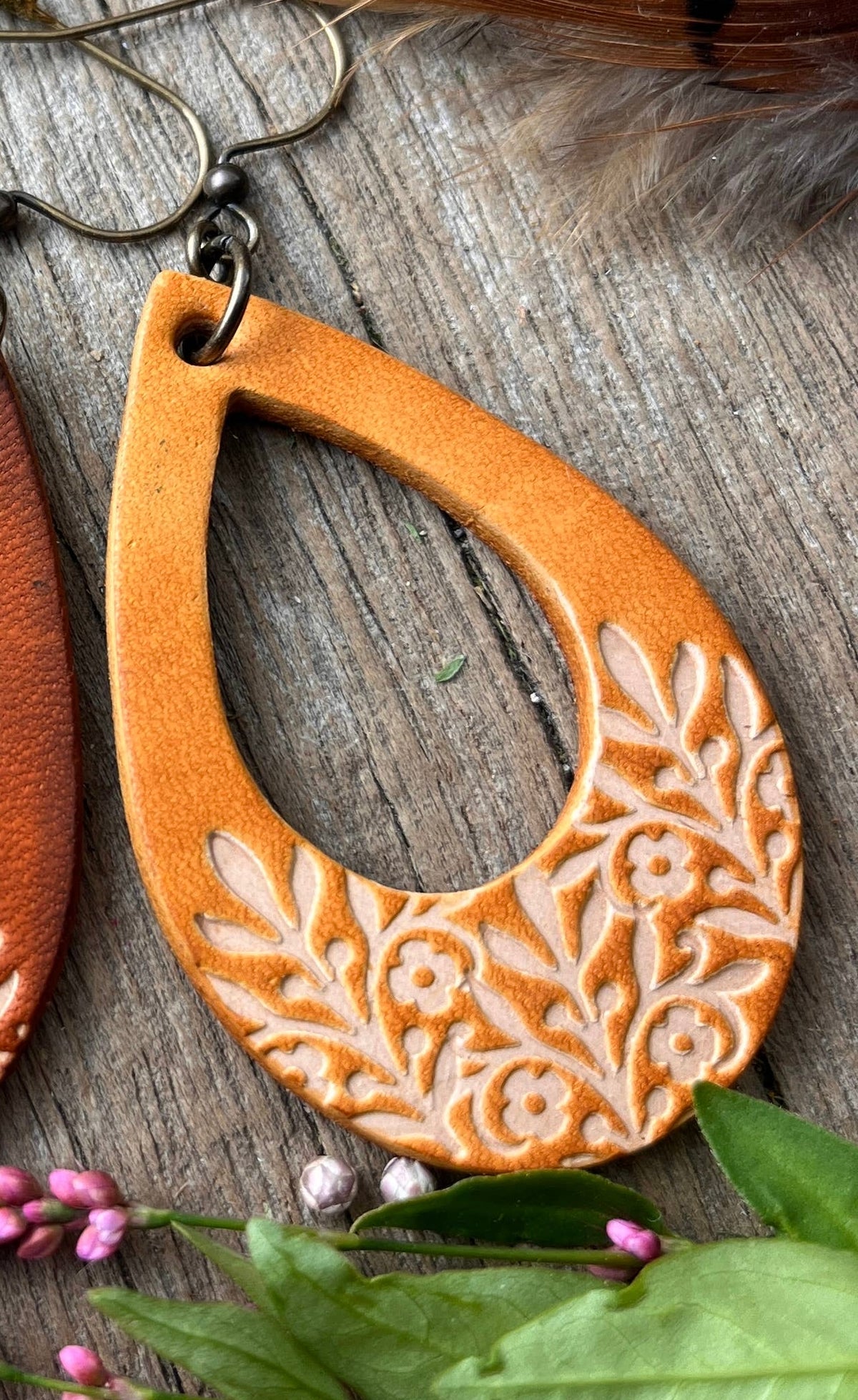 Long Time Gone Hand Tooled Leather Earrings