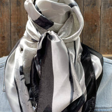 Load image into Gallery viewer, 35X35&quot; Black / White Four Leaf Clover Wild Rag / Scarf WR323
