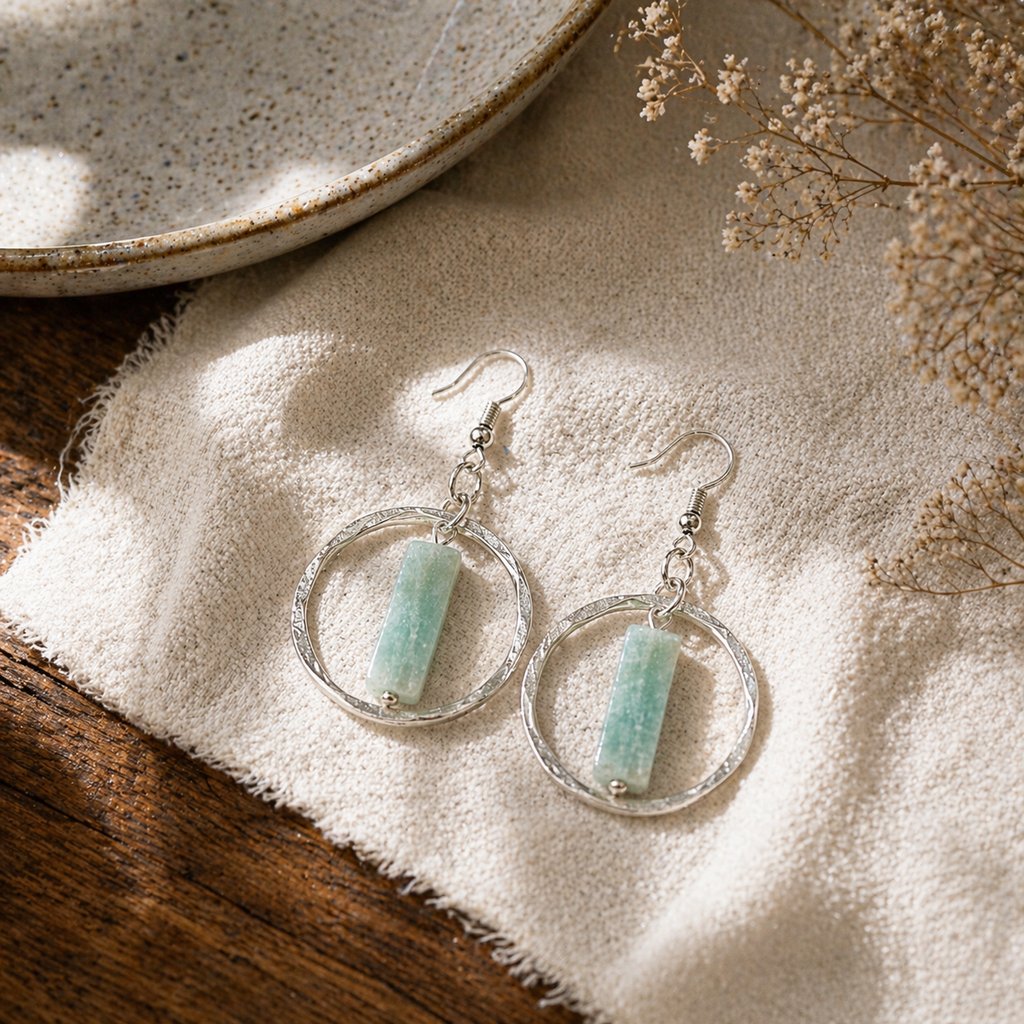 Akriti Amazonite Circle Handcrafted Silver Earrings